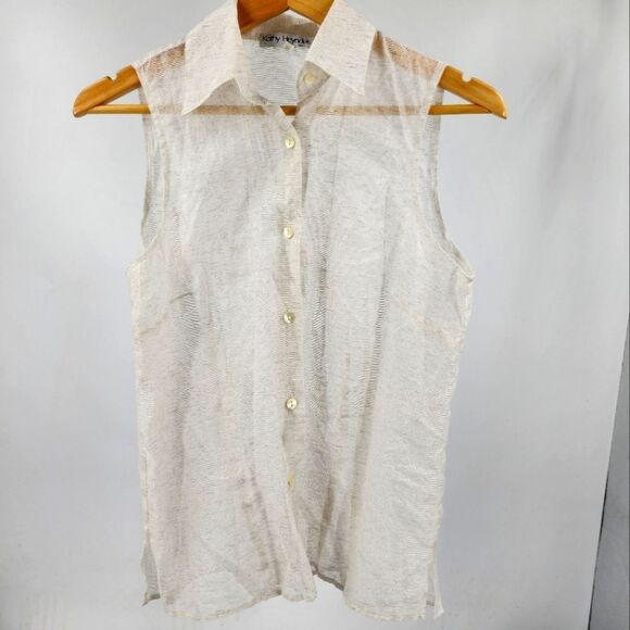 Kathy Heyndels Italy sheer sleeveless button up viscose top M - Picture 1 of 6